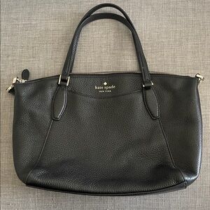 kate spade Black Pebbled Leather Tote with Gold Logo